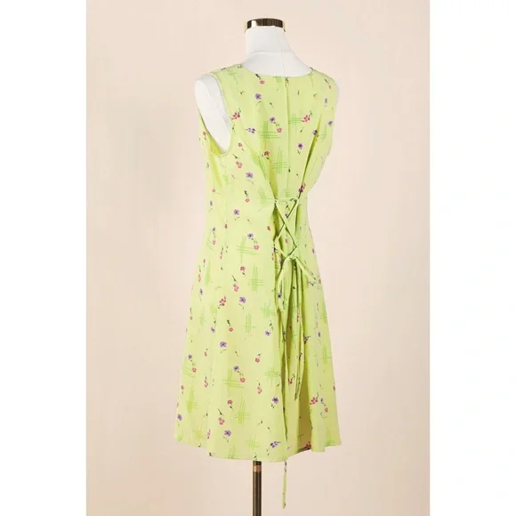 Sz 12 Christopher & Banks Spring Green Sleeveless Floral Self Tie Midi Dress EUC - Picture 3 of 4